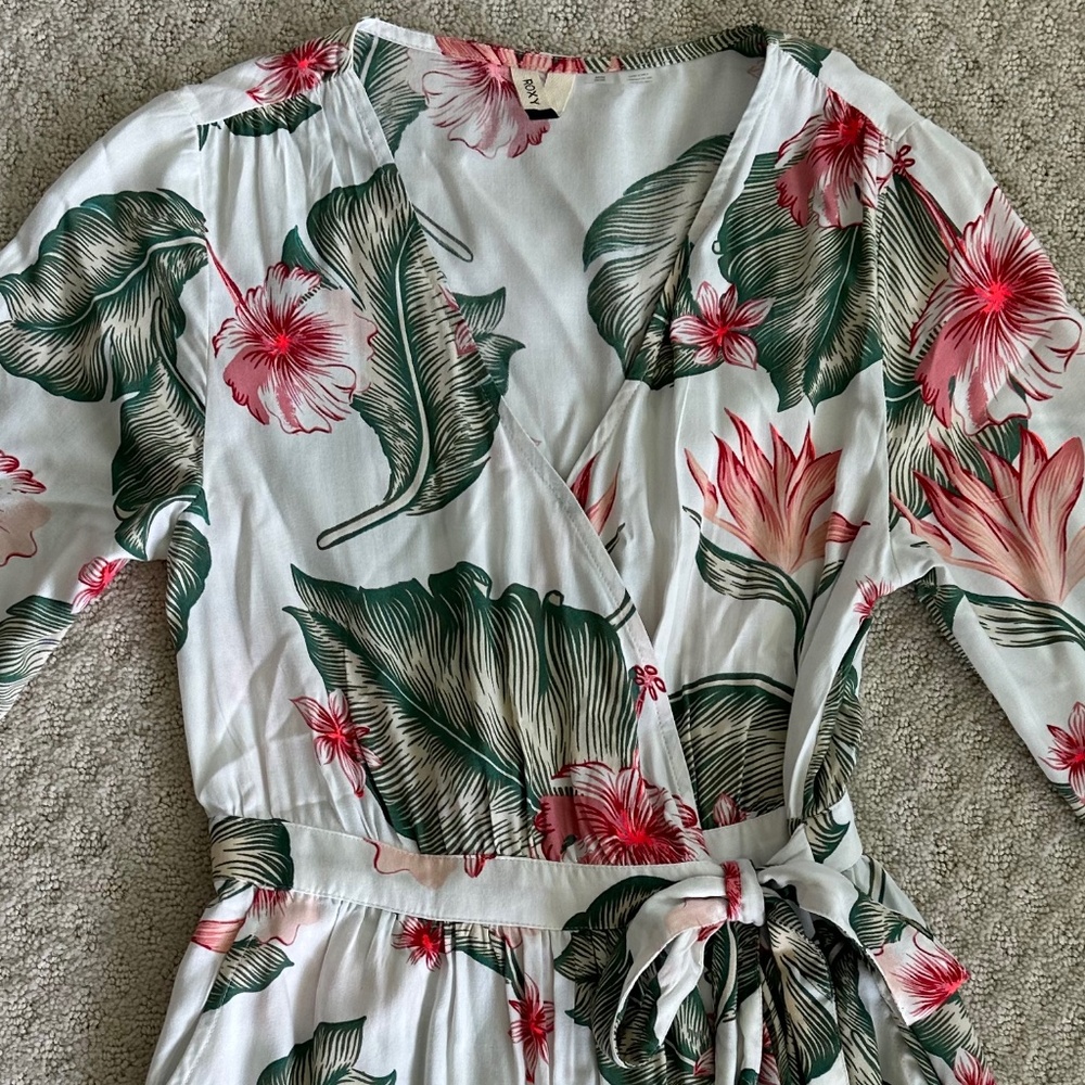ROXY Taste of Tomorrow Long Sleeve Floral Maxi Wrap Dress Small Tropical Casual - Picture 5 of 16
